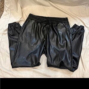 Nine West Women's Elastic Waist Pull-On Black Faux Leather Jogger-style Pants.